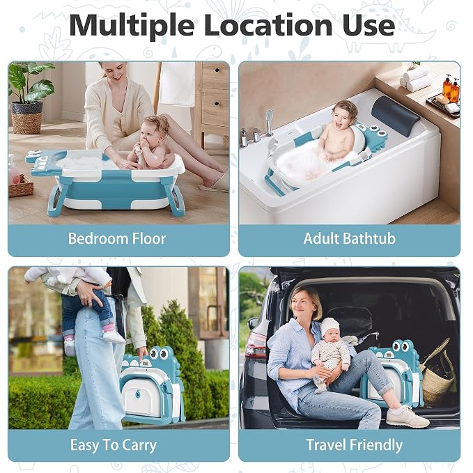 TPN Collapsible Baby Bathtub, Baby Bath Tub with Soft Cushion & Real-Time Thermometer, Baby Bathtub Infant to Toddler Tub (0-36 Months), Portable Newborn Travel Bath Tub