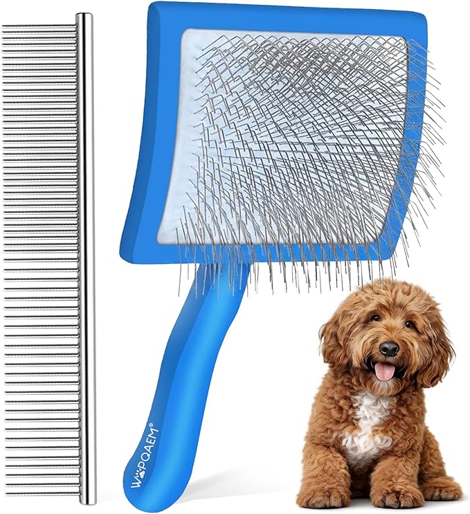 Wooden Long Pin Slicker Brush for Large Dogs, Doodles, Poodles, Long Hair | Grooming, Detangling, and Fluffing for Wavy and Curly Hair—Designed for Heavy, Thick Coats to Prevent Matting at Home