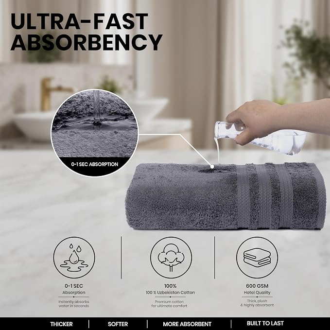 Bath Sheets 2 Pack Extra Large 35 x 70 Inches 600 GSM 100% Ring Spun Combed Uzbek Cotton Bath Towels Oeko-TEX Certified Soft Highly Absorbent Quick Dry – Dark Grey