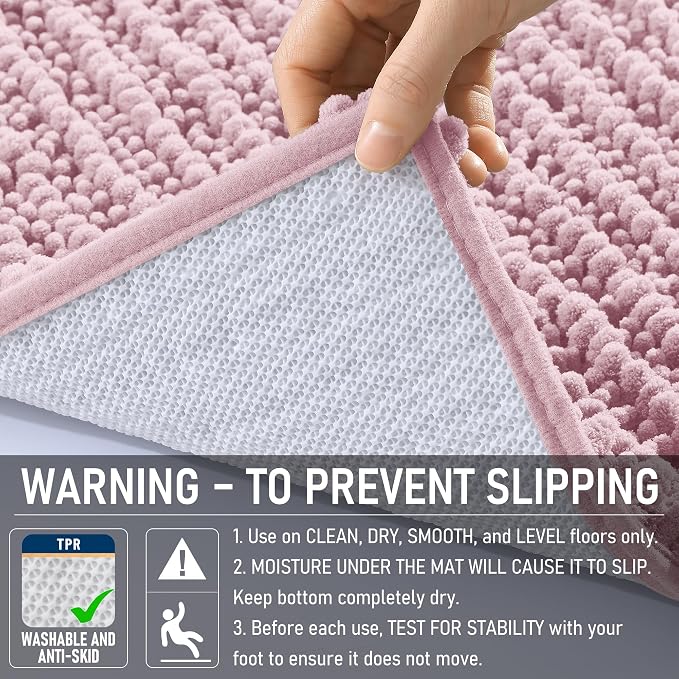 OLANLY Bathroom Rug Mat 59x35, Thick Soft and Absorbent Chenille Bath Mat, Non-Slip Rubber Backing, Machine Washable Quick Dry Bath Rugs for Tub Shower Floor, Home Decor Accessories, Dusty Rose