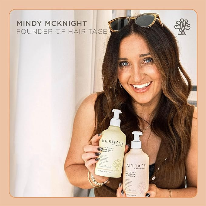 Hairitage Gentle Daily Moisture Shampoo and Conditioner Set - Split End + Bond Strengthening for Dry, Damaged Hair with Jojoba Oil - Anti-Frizz and Color Safe - Cherry + Amber Scent (21oz. 2-pack)