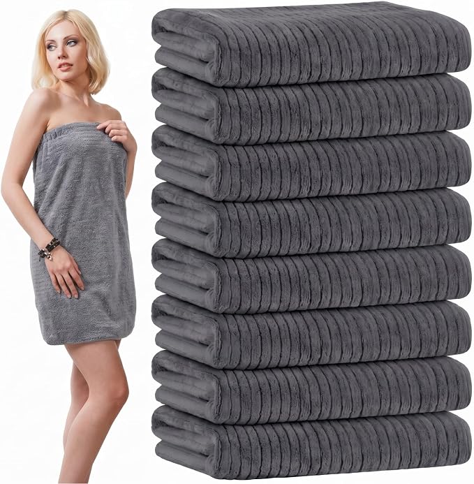SmoothNovelty 8 Pack Microfiber Bath Towels Bulk 27'' x 60'' Oversized Bath Towel Highly Absorbent Extra Large Shower Sheets Soft Drying for Beach Pool Bathroom Salon Party(Dark Grey)