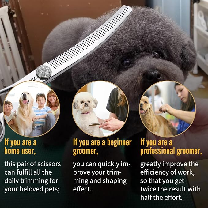Professional Left Handed Curved Comb Thinner Dog Grooming Scissors 7.0'' Curved Thinning Shears for Dogs Pet 56 Teeth 50% Thinning Rate Japan VG10 Sharp and Durable