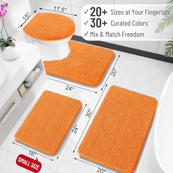OLANLY Bathroom Rugs 30x18, Extra Soft Absorbent Chenille Bath Rugs, Rubber Backing Quick Dry, Machine Washable Bath Mats for Bathroom Floor, Tub and Shower, Home Decor Accessories, Orange