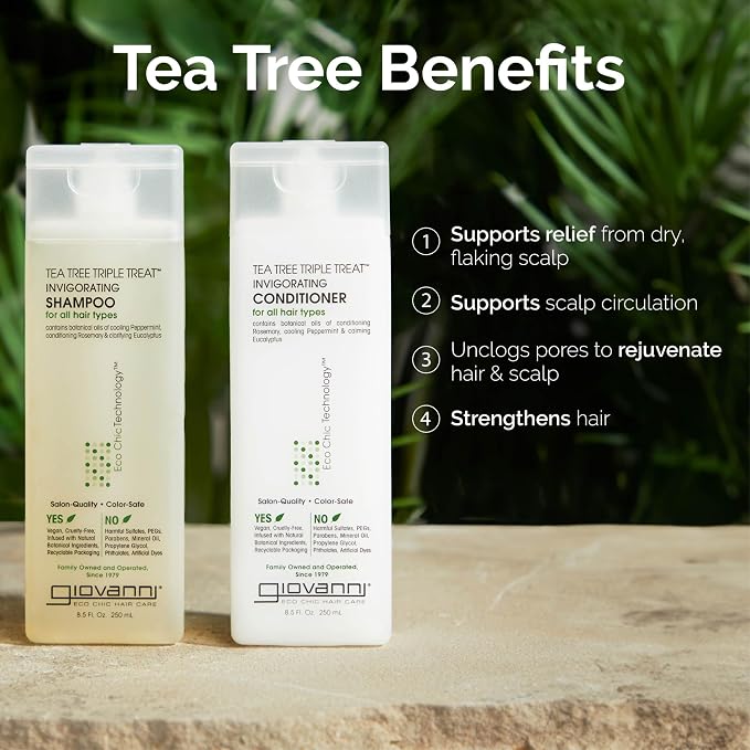 GIOVANNI Tea Tree Triple Treat Invigorating Shampoo & Conditioner Set, 8.5 oz Each