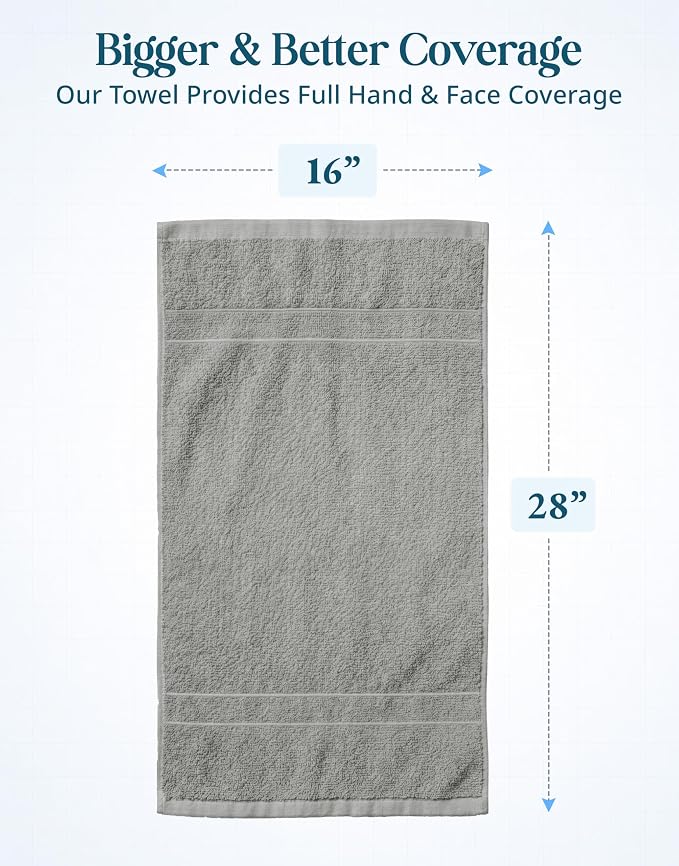 CASA PLATINO Hand Towels for Bathroom - 4 Pack (16"x26"), 100% Cotton Face Towel Set - Soft, Fade & Shrink Resistant - Hotel & Spa Inspired Hand Towels for Bathroom for Modern Family Homes - Cool Grey