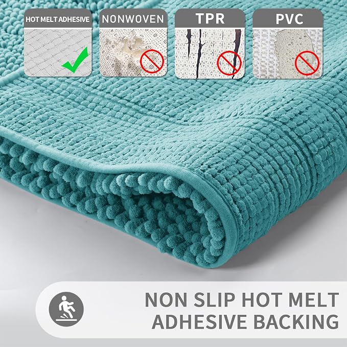 Yimobra Toilet Rugs U Shaped Washable 24 x 20, Non Slip and Super Absorbent Toilet Mat, Quick Dry, Ultra Luxury Microfiber Chenille Plush Fluffy Contour Bath Rugs for Toilet Base, Teal Blue