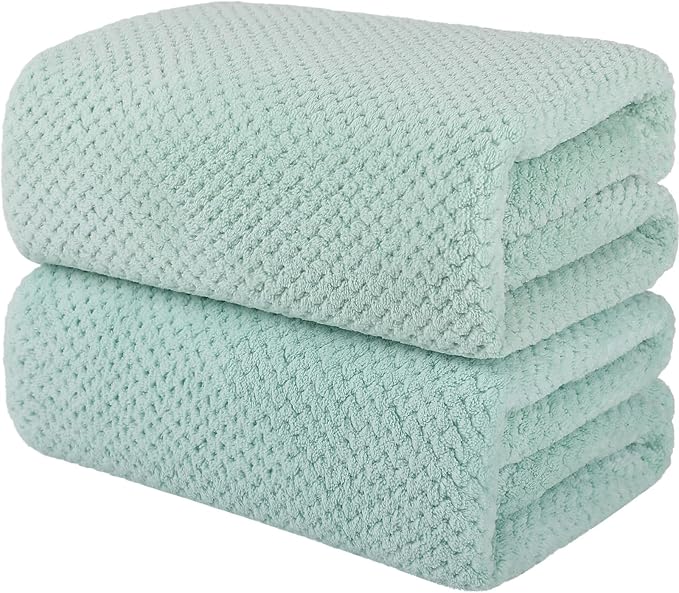 2 Pack Bath Towel Set, Lightweight Waffle Bath Towel Set, Microfiber Super Soft Highly Absorbent, Sturdy Quick Drying Towels for Bathroom, Gym, SPA, Yoga (2 Piece 27" x 55", Green)