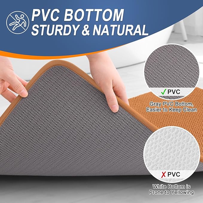 OLANLY Thick Memory Foam Bathroom Runner Rugs 44x24, Extra Soft Absorbent Long Bath Rug, Quick Dry Bath Mats, Non-Slip, Machine Washable Mat for Bathroom, Tub and Shower, Home Decor Accessories, Clay