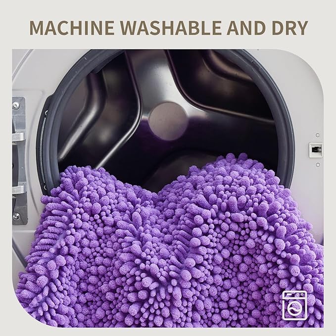 Bathroom Rugs Non Slip Washable 70x24, Extra Thick Soft Chenille Absorbent Bath Mat, High Density Barrier Non Slip Backing, Quick Dry Plush Shaggy Floor Carpet for Tub&Shower, Purple