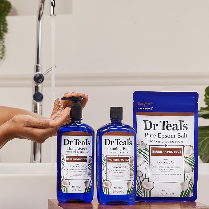 Dr Teal's Salt Soak with Pure Epsom Salt, Nourish & Protect with Coconut Oil, 3 lbs (Pack of 2)