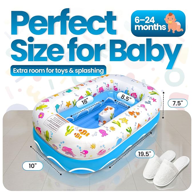 Mommy's Helper | Inflatable Under The Sea Baby Bathtub, Collapsible Safe Baby Bath Tub with Anti-Sliding Saddle Horn Seat, Must Have Travel Toddler Bath, Portable Bathtub Recommended Months 6 to 24