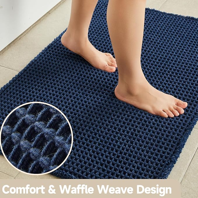 TYUU Waffle Runner Rug Bathroom, Long Boho Bathroom Rugs Non Slip Washable Super Absorbent Quick Dry Farmhouse Bath Decor, 72"x24" Navy Blue