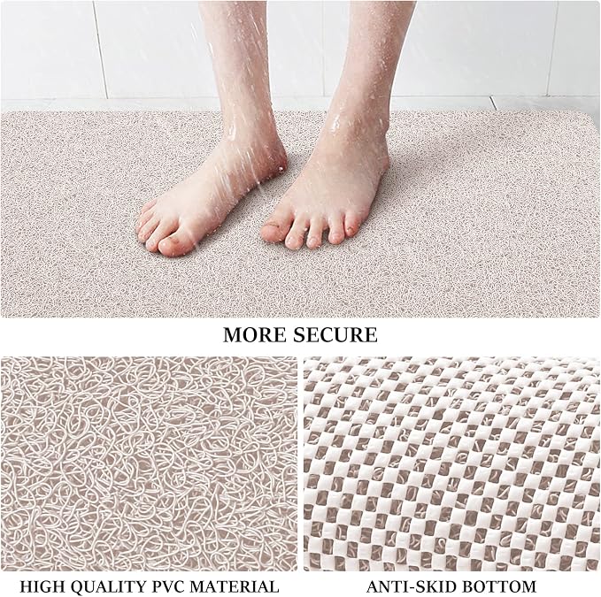 LuxStep Shower Mat Bathtub Mat,32x16 inch, Non-Slip Bath Mat with Drain, Quick Drying PVC Loofah Bathmat for Tub,Shower,Bathroom,White