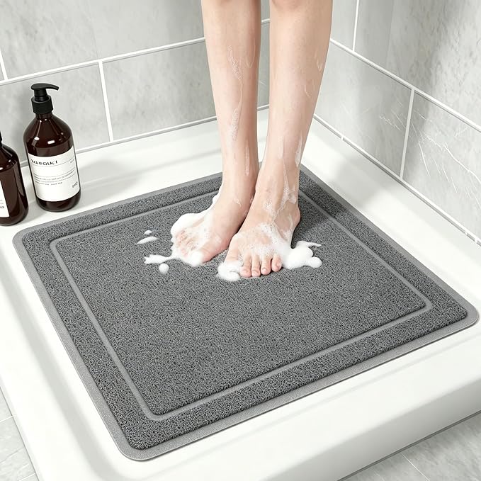 Hargiis Square Non-Slip Shower Mat, Anti Slip Bathtub Mat, Fast Drying Bathtub Mats, Upgraded Foot Scrubber Mat, Anti Slip Mat for Tub, Floor, Bathroom, Kitchen, Hotel (Grey 24"×24")