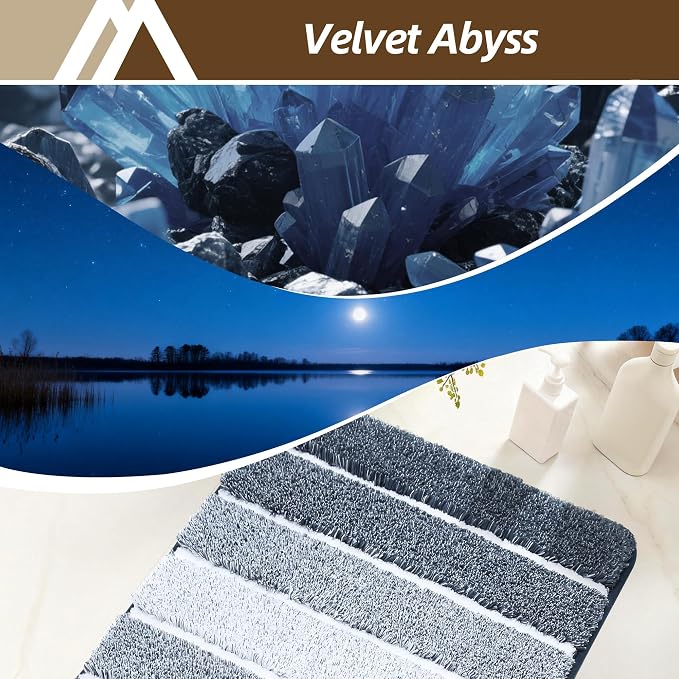 COSY HOMEER Toilet Rugs U-Shaped 24"x20", Ultra Soft Absorbent Bath Mat with Non-Slip TPR Backing, Machine Washable Shaggy Rug for Toilet, Dark Blue & White