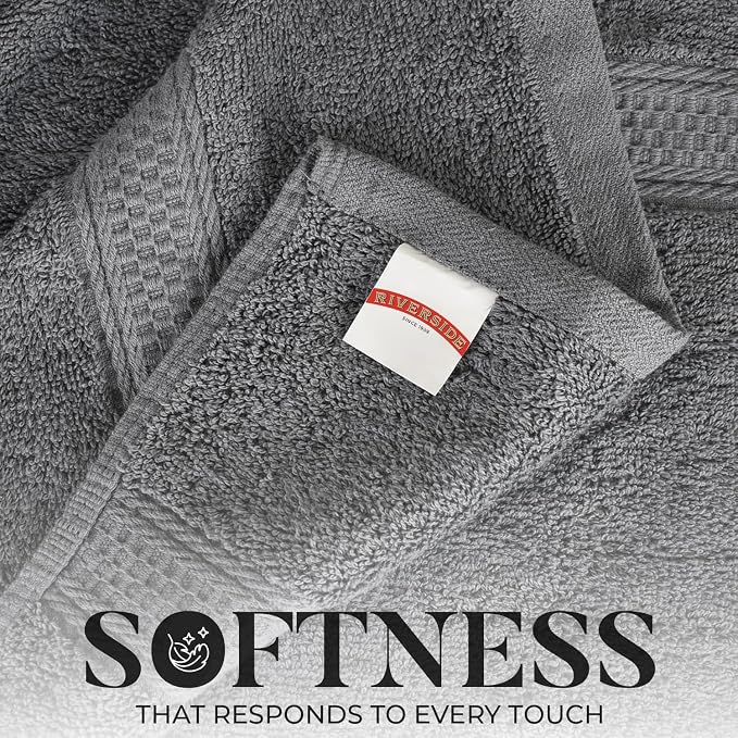 RIVERSIDE 100% Ring Spun Cotton Large Bath Towels Set of 4, 27 x 54 Inches – Quick Dry, Soft & Highly Absorbent Towels for Shower & Bathroom – Luxury 600 GSM Towels for Home, Spa, Gym, Hotel, Gray