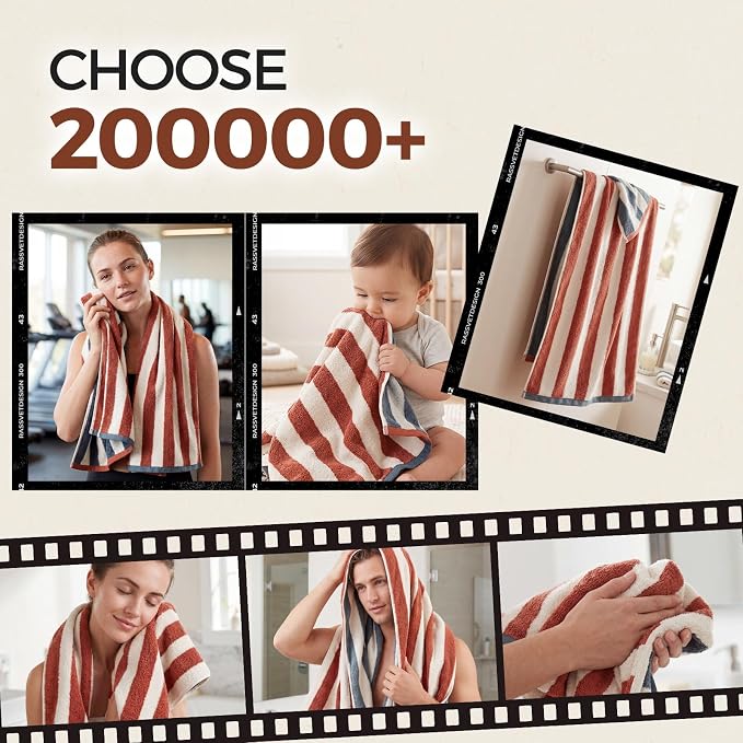 REDKISS Brown Striped Hand Towels for Bathroom, Kitchen Decor, Guest Use, Ultra Soft and Highly Absorbent for Kids Adults, 100% Cotton, 12” x 28”, 2 Pack
