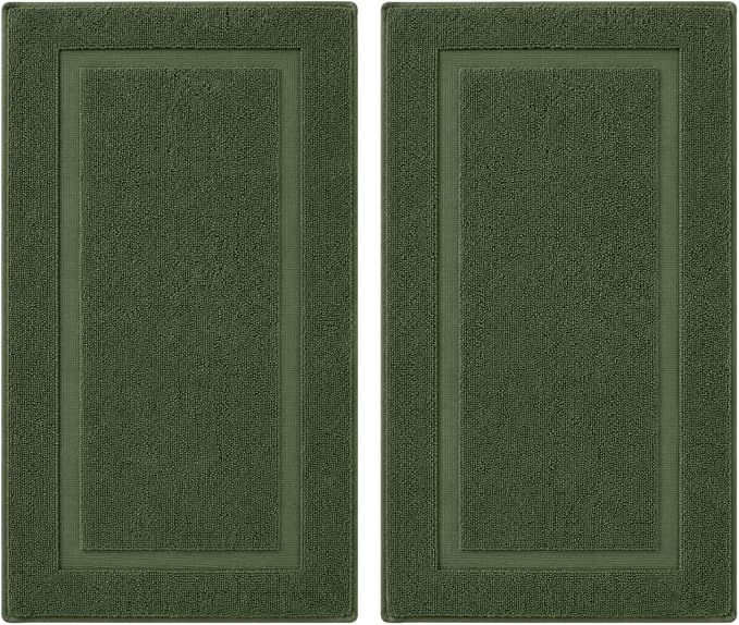 SALBAKOS 100% Turkish Cotton Bath Mat Set 2-Piece - 20x34 inch, Hotel & Spa Collection, Soft, Absorbent, Long Lasting, Durable Bathroom Rugs | Made in Turkey (Green, 2 Bath Mats)