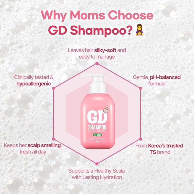 TS GD Shampoo for Girls with Protein for Damaged Dry Hair, Itchy, Flakes and Dry Scalp, Sulfate and Silicone Free Scalp Cleanser for Soft Hair and Odor Care, Korean Hair Care 14.1 fl oz, 400ml