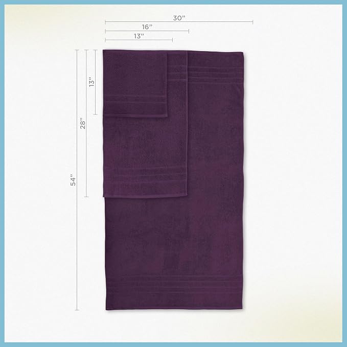 Martex Ultimate Performance 6-Piece Towel Set, Dark Purple | 100% Cotton, Supersoft & Absorbent, Low-Linting, Easy Care, Versatile, 2 Bath Towels, 2 Hand Towels, 2 Wash Cloths