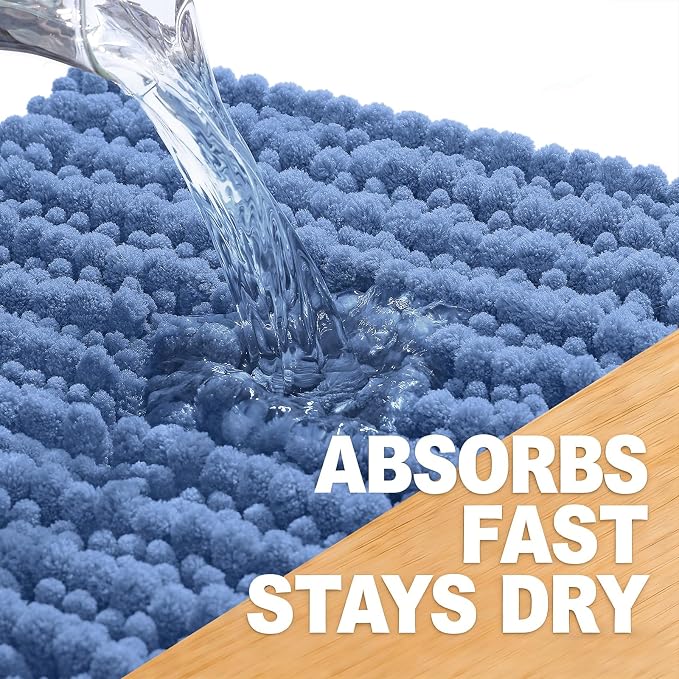 OLANLY Bathroom Rug Mat 44x24, Thick Soft and Absorbent Chenille Bath Mat, Non-Slip Rubber Backing, Machine Washable Quick Dry Bath Rugs for Tub Shower Floor, Home Decor Accessories, Cornflower Blue
