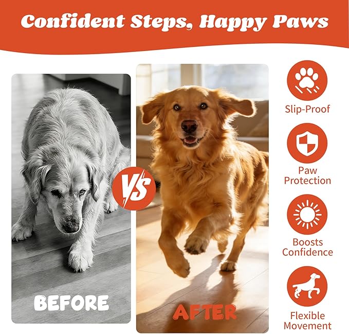Dog Paw Protectors, Anti Slip Paw Pads for Dogs - Traction Grips for Senior Dogs & Puppies on Hardwood Floors, Paw Stickers for Dog Feet with Secure Grip 6 Sets (24 Pcs) XL