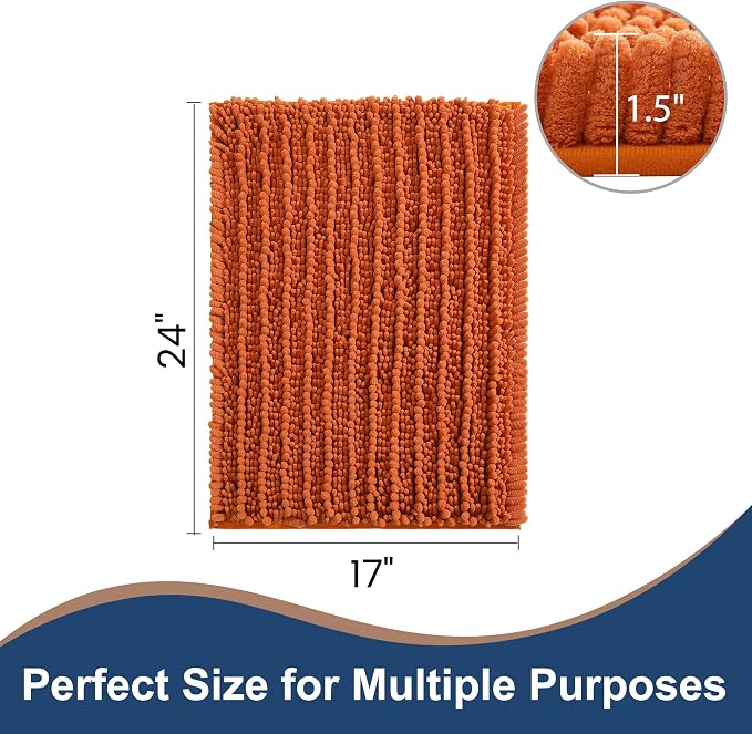 FLOLEOPA Soft Plush Microfiber Bathroom Rugs, Absorbent Bath Rugs Non Skid Machine Wash Dry Bath Mats for Tub,Shower and Bath Room Floor Mats(Burnt Orange,17x24 inches)