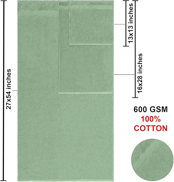 American Bath Towels 100% Cotton 6 Piece Turkish Towel Set, Ultra Soft Absorbent Bathroom Towels, 2 Bath Towel 2 Hand Towels 2 Washcloths, Sage Green