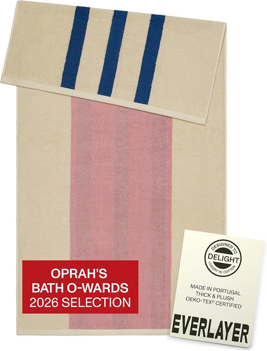 Everlayer Luxury Bath Sheets - Reversible 2 in 1 Design, 35"x 70", 1 Piece, 550 GSM - 100% Combed Cotton, Ultra Soft, Thick Bath Sheet, Made in Portugal (Calamine Sky-Janus)