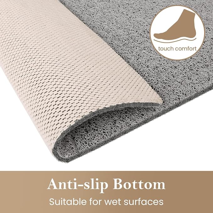 Shower Mat Bathtub Mat Non-Slip,36x16 inch, Soft Tub Mat with Drain,PVC Loofah Bath Mat (Phthalate Free) for Tub and Bathroom,Quick Drying,Grey
