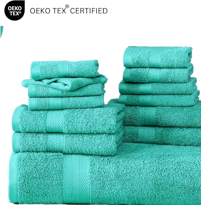 LANE LINEN 100% Cotton Bath Towels - 18 Pieces - Softer, Durable & Highly Absorbent - 4 Bath, 8 Wash Cloth, 6 Hand Towels - Perfect Family Set, Premium Quality, Oeko-TEX Certified - Teal