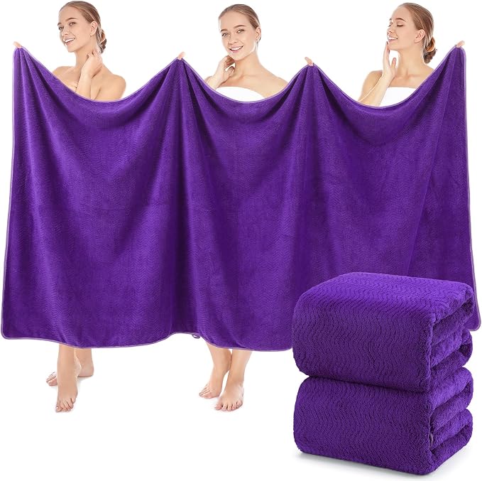 SmoothNovelty 2 Pcs Oversized Bath Towels 40 x 80 Inch, Extra Large Bath Sheets Microfiber Lightweight & Quick Dry, Jumbo Shower Towels for Adults Beach, Gym, Pool, Spa, Travel (Purple)