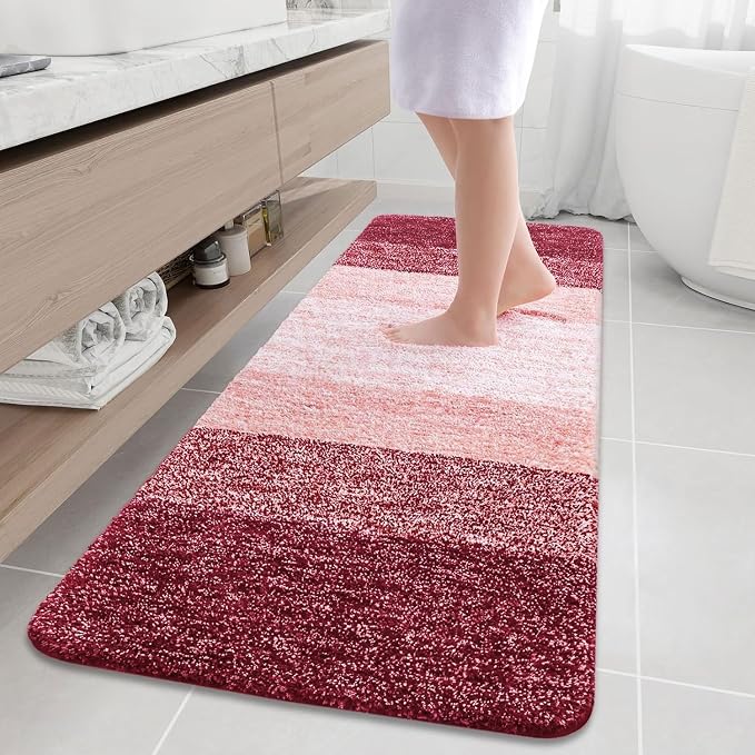 Arotive Microfiber Bathroom Rugs, Shaggy Soft and Absorbent Bath Rug, Thick Plush Machine Washable Dry Bath Mats for Bathroom, Tub and Shower, 70x24, Burgundy, Rectangular