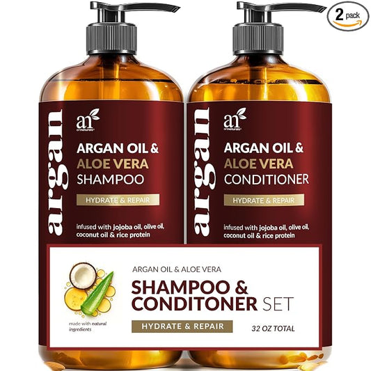Argan Oil Shampoo and Conditioner Set - Sulfate-Free Formula with Nourishing Moroccan Oil and Keratin -for All Hair, Curly or Straight - Hydrate Repair Defy Frizz for Salon-like Results!16 Fl Oz 2 PK