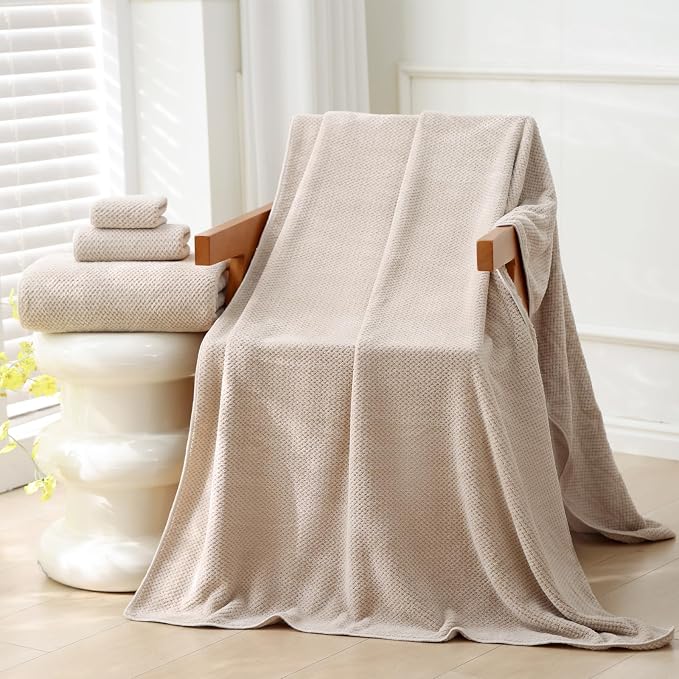 40x80 Inches Bath Sheets Towels for Adults Oversized Bath Towels Extra Large Luxury Super Soft Absorbent Quick Dry Microfiber (Beige, 1PCS)