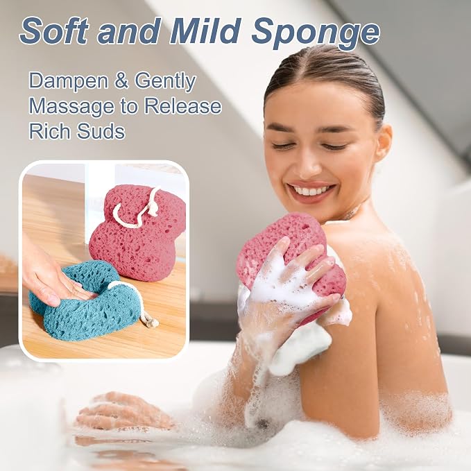 Bath Sponge for Shower Exfoliating, 2Pcs Sponges for Body Wash Bathing, Soft Loofah Sponge Bath Foam for Gentle Deep Cleansing & Delicate Dry Skin