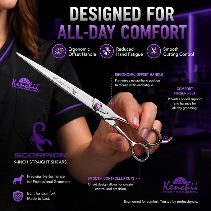 Kenchii Scorpion Dog Grooming Scissors, 9 Inch Straight Shears, Dog Scissors for Grooming, Professional Pet Grooming Scissors, Heavy Duty, Durable and Sharp
