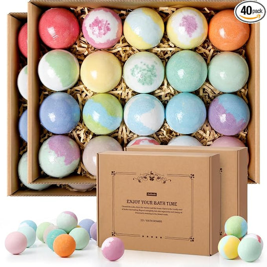 ZenBombs Bath Bombs Set, 40 pcs Natural Shea Butter & Safe Oil Bath Bomb for Skin Moisturizing, Handmade Bubble Bath & Fizzy, Ideal Presents for Women (2 Sets)
