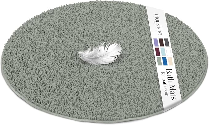 Large Round Area Rug Set for Bathroom 36"x36" Soft Plush Chenille Bath Mat, Water Absorbent Non-Slip Bathroom Rug | Washable Shag Carpet for Shower, Bedroom, or Home Décor | Sage Green