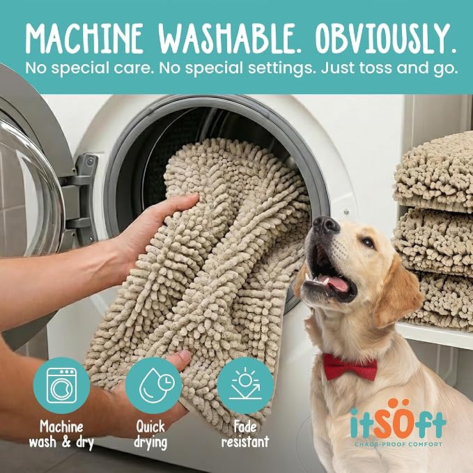 Dog Rugs for Muddy Paws 25x18 | Cleaner Mud Free Floors | Muddy Dogs Mats for Indoor, Dog Mat for Muddy Paws Door Mat Washable, Absorbent Chenille Mud Room Rug Paw Matt w/ Non Slip Backing, Beige