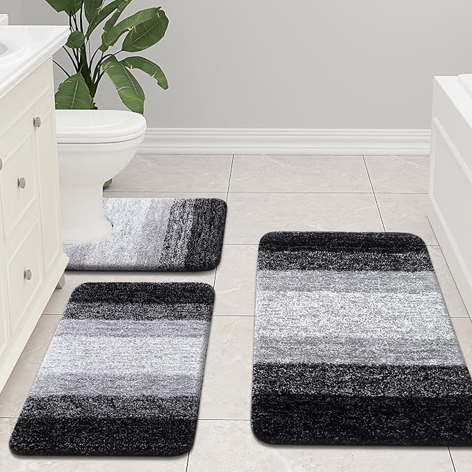 Arotive Microfiber Bathroom Rugs, Shaggy Soft and Absorbent Bath Rug, Thick Plush Machine Washable Dry Bath Mats for Bathroom, Tub and Shower, 70x24, Black, Rectangular