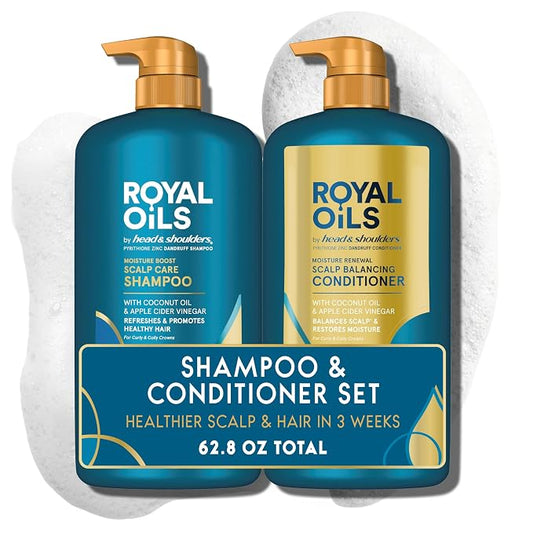 Head & Shoulders Royal Oils Anti-Dandruff Shampoo and Conditioner Twin Pack, 1% Pyrithione Zinc, Curly Hair, Coily Hair, Scalp Relief, Moisture Renewal, 31.4 fl oz Each