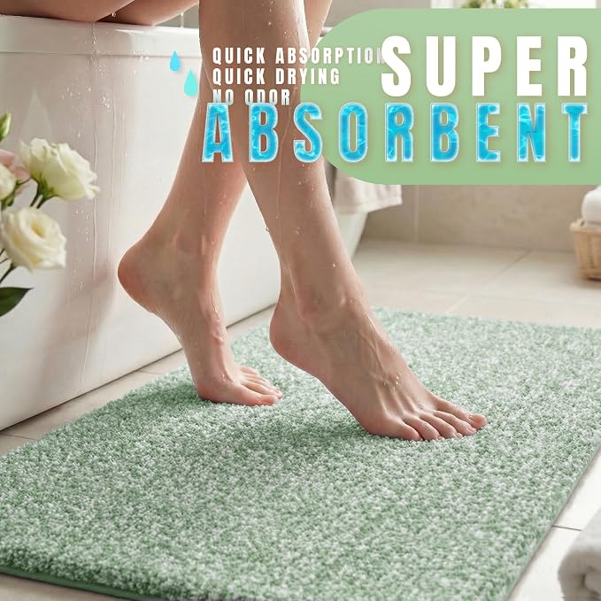 Yimobra Anti-Fatigue Long Bathroom Runner Rug Non Slip – Microfiber Cushioned Bath Mat Absorbent Machine Washable for Pressure Relief, Green and White, 56" x 24" (4.7' × 2.0')