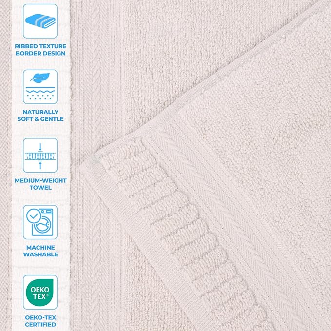 Superior Venice Zero Twist Cotton Medium Weight Towels, for Guest Bath, Bathroom, Shower, Spa, Plush Towels, Bath Essentials, Ribbed Textured Border, 8 Piece Assorted Towel Set, Silver
