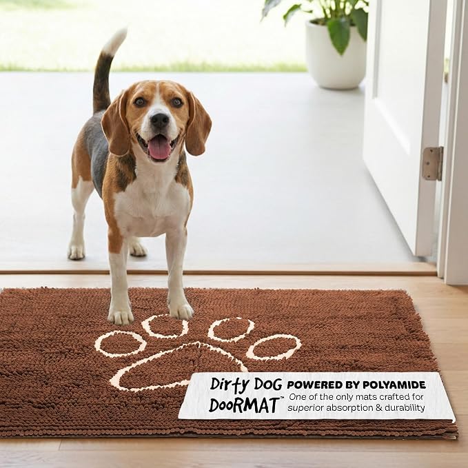 Dog Gone Smart Dirty Dog Doormat - Fast Drying Rug with Super Gripper Backing for Clean Floors - Super Absorbent and Machine Washable Mat for Muddy Paws - Almond