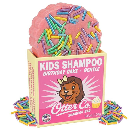 Otter co. Kids Gentle Birthday Cake Shampoo Bar – Tear Free Toddler Shampoo – Sulfate Free & Non Toxic – Made with Organic Ingredients, Vegan, Cruelty Free, Natural & Hydrating for All Hair, USA Made