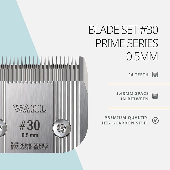 Wahl Pro Animal Prime Series Blades - Professional Fine Tooth Pet Clipper for Horse, Cat & Dog Grooming - Made from High-Carbon Steel - #30, 0.5mm