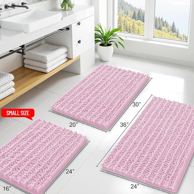 Smiry Bathroom Rugs Mat 24x16, Extra Soft Absorbent Chenille Bath Rugs, Non Slip Rubber Backing Machine Washable Quick Dry Bath Mats for Bathroom Floor, Tub, Shower, Home Decor Accessories, Pink