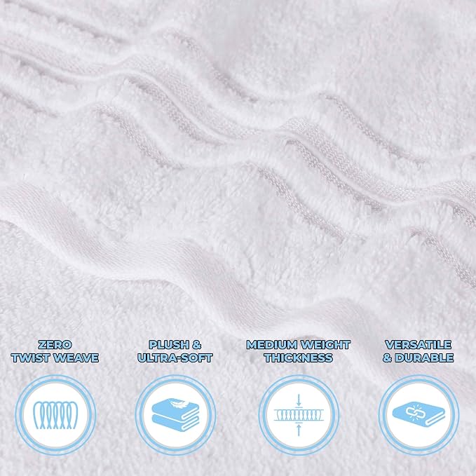 Superior Cotton 3 Piece Towel Set, Includes 1 Bath, 1 Hand, 1 Washcloth/Face Towel, Quick Dry, Home Essentials, Shower, Spa, Luxury Plush Soft Absorbent Towels, Zero Twist, Solid, White